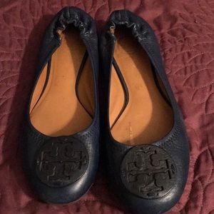 Tory Burch Reva Navy Pebble Leather Flats